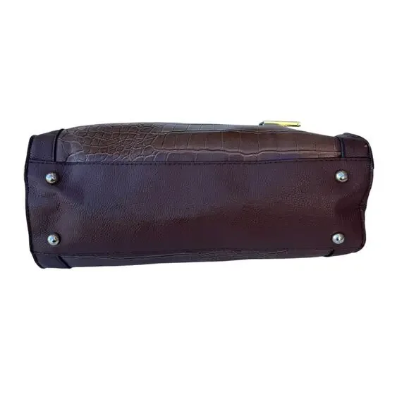 Merona Brown Croc Print Faux Leather Studded Double Handle Handbag Satchel - Picture 5 of 10